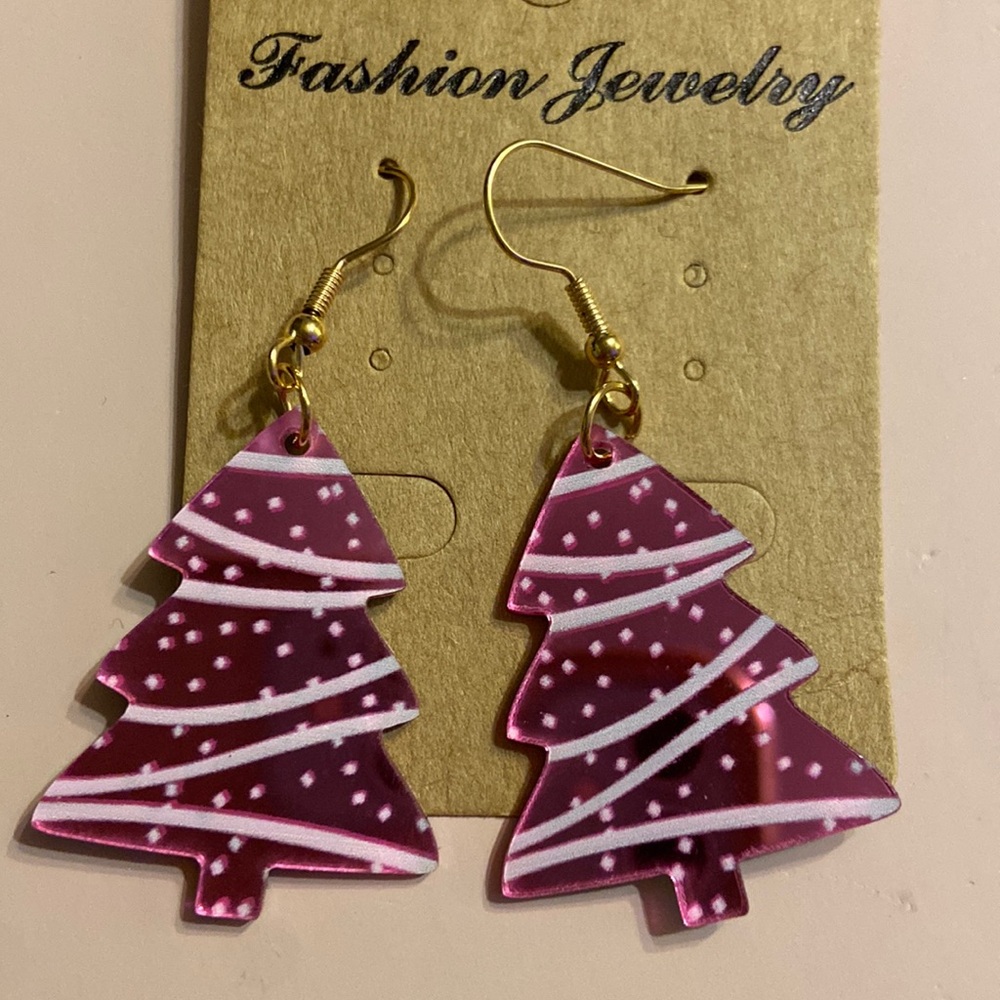 Pink Christmas tree Earrings